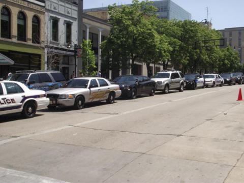 Law enforcement vehicles lined the Capitol Square