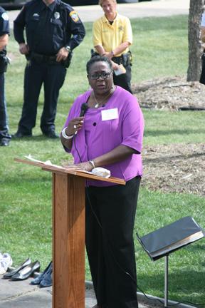 Wisconsin Department of Justice-Office of Crime Victim Services Executive Director, Janice Cummings, is the Master of Ceremonies at the National Day of Remembrance for Murder Victims 2010 Ceremony in Watertown, Wisconsin.