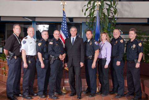 Attorney General Van Hollen with local law enforcement.  Agencies that attended include:  the U.S Marshals Service -- Eastern District; West Allis, Oak Creek, S. Milwaukee, W. Milwaukee, Fox Point, Greenfield, Cudahy, Franklin and St. Francis police departments.
